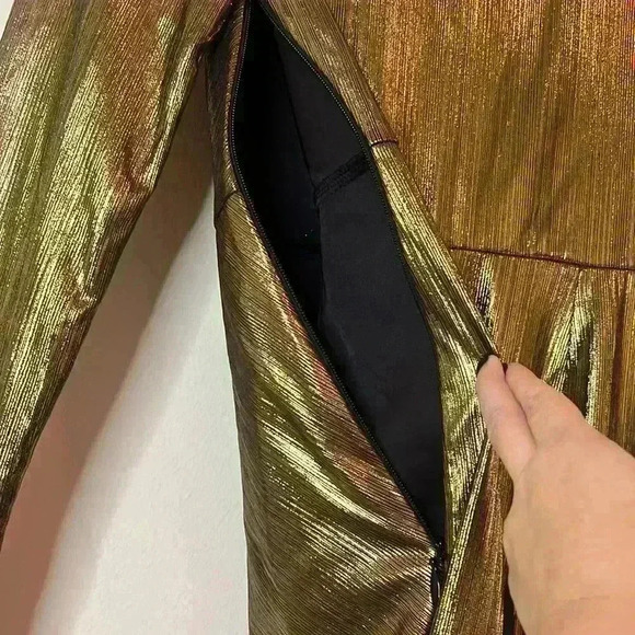 Ryse Gold Metallic Long Sleeve Asymmetrical Mini Dress - Picture 9 of 9